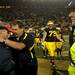 Michigan head coach Brady Hoke embraces Illinois head coach Tim Beckman following the conclusion of the game. Michigan won 45-0. Daniel Brenner I AnnArbor.com